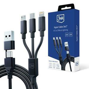 Cablu Date si Incarcare USB-A / USB-C - Lightning / microUSB / USB-C 3MK Hyper, 12W, 1.5m, Negru imagine