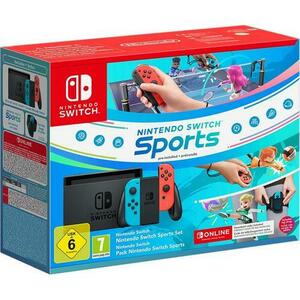 Consola Nintendo Switch V2, 4GB RAM, 32GB, Bluetooth, HDMI, 2 controlere + Joc Nintendo Switch Sports + Leg Strap (Rosu/Albastru) imagine