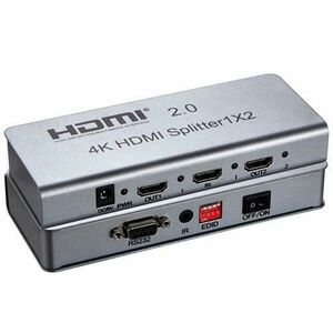 Splitter HDMI PremiumCord khsplit2e, 1 intrare - 2 iesiri, V2.0, 4K x 2K/60Hz, FULL HD, 3D, alimentator inclus (Negru) imagine