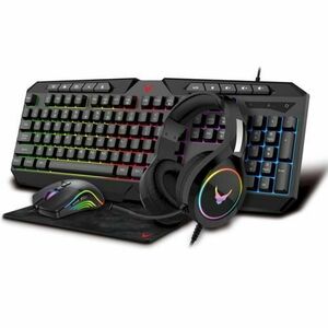 Kit mouse si tastatura gaming Platinet Varr Rainbow Set, Tastatura, Mouse, Mousepad, Casti, Iluminare RGB + Casti cu microfon + Mousepad (Negru) imagine
