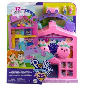 Set 12 accesorii joaca supermarket, Mattel, 2 micro-papusi, Multicolor imagine