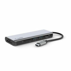 Hub USB Belkin AVC009btSGY, 2 x USB 3.0, 1 x USB Type-C, 1 x HDMI, Audio Combo, Card SD (Gri) imagine