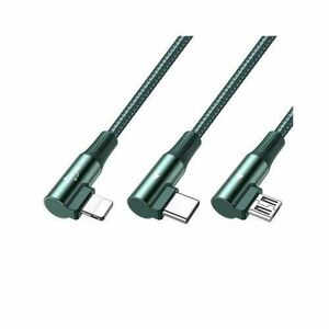 Cablu USB - Lightning, MicroUSB si Type-C Mcdodo 3 in 1, 90 grade, 3A, 1.2m (Verde) imagine
