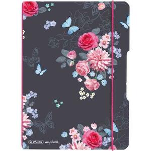 Caiet Herlitz MyBook Flex, A5, 40file, 80gr, patratele, coperta Ladylike Flowers, elastic roz imagine