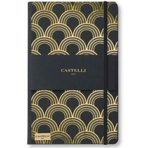 Agenda Castelli Black Gold, 13x21 cm, 240 pagini, hartie ivory 80 g/mp, dictando, Art Deco Gold imagine