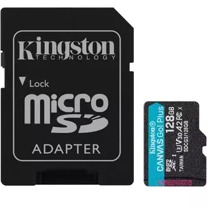 Card de memorie MicroSD Kingston Canvas GO Plus, 128GB, Clasa 10, UHS-I, Adaptor inclus imagine