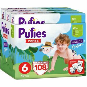 Scutece-chilotel Pufies Pants Fashion&Nature Extra Large, Marimea 6, 15+ kg, 108 buc imagine