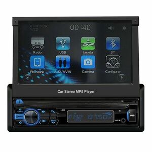 Mp5 Player Auto 1 DIN Techstar® 7100, Ecran Retractabil 7 Inch, Touchscreen, Bluetooth, USB, AUX, TF Card, MirrorLink, Navigatie, Negru imagine
