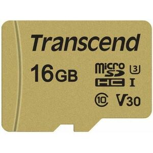 Card de memorie Transcend USD500S, microSDHC, 16 GB, 95 MB/s Citire, 60 MB/s Scriere, Clasa 10 UHS-I U3 + Adaptor imagine