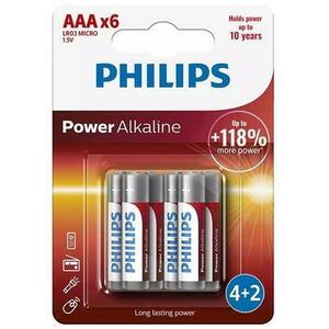 Set 6 baterii Philips POWER BLISTER, ALKALINE LR3, AAA imagine