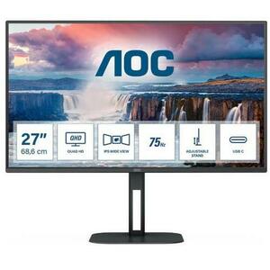 Monitor IPS LED AOC 27inch Q27V5C, QHD (2560 x 1440), HDMI, DisplayPort, AMD FreeSync, Pivot, Boxe (Negru) imagine