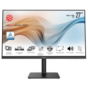 Monitor IPS LED MSI Modern 27inch MD272QP, QHD (2560 x 1440), HDMI, DisplayPort, Pivot, Boxe (Negru) imagine