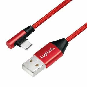 Cablu de date Logilink, CU0146, USB 2.0 (T) la USB 2.0 Type-C (T) la 90 grade, 1m, Premium, Rosu imagine
