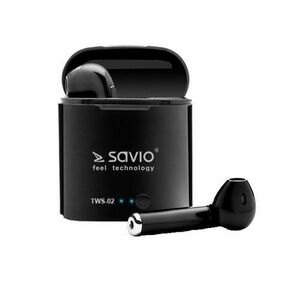 Casti True Wireless Savio TWS-02, Bluetooth, Microfon (Negru) imagine