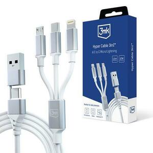 Cablu Date si Incarcare USB-A / USB-C - Lightning / microUSB / USB-C 3MK Hyper, 12W, 1.5m, Alb imagine