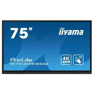 Ecran Profesional IPS LED iiyama ProLite 75inch TE7512MIS-B3AG, UHD (3840 x 2160), VGA, HDMI, Boxe, Touchscreen (Negru) imagine