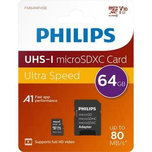 Card de memorie Philips MicroSDXC, 2 bucati, 64GB, Class 10, UHS-I U1, Adaptor SD inclus imagine