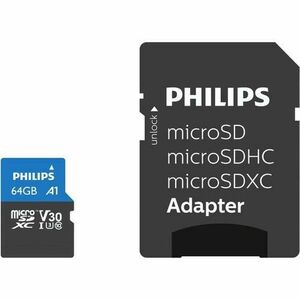Card de memorie Philips MicroSDXC, 64GB, Class 10 UHS-I U3, Adaptor SD inclus imagine
