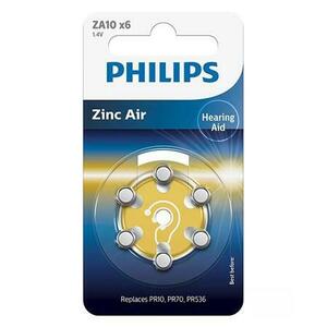 Baterie auditiva Philips ZA10B6A/00, Zinc Air, ZA10, 90 mAh, 1.4V, 6 buc imagine