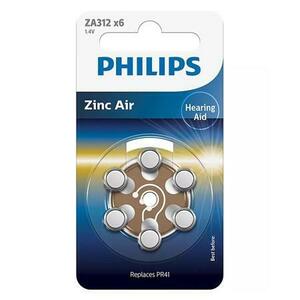 Baterie auditiva Philips ZA312B6A/0, Zinc Air, ZA312, 160 mAh, 1.4V, 6 buc imagine