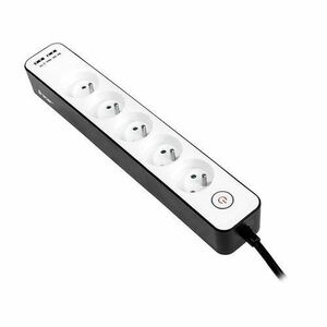 Prelungitor electric cu cablu cu protectie supraincalzire si intrerupator Tracer , 5 prize + 2x USB , 1.5 m (Alb/Negru) imagine