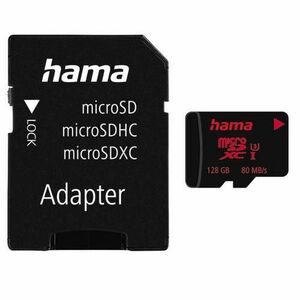 Card de memorie Hama 181000 microSDXC, 128GB, UHS-I, V30, UHS 3 + Adaptor SD imagine