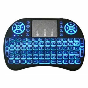 Telecomanda wireless QWERTY cu mini tastatura STAR i8, 2.4G, Iluminare LED 7 culori, Air mouse, Touch pad, Negru imagine