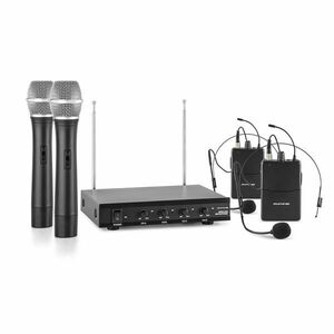 Auna Pro VHF-4-H-HS, set de microfon VHF cu 4 canale, 2 x căști de microfon, 2 x microfon de mână, 50M imagine