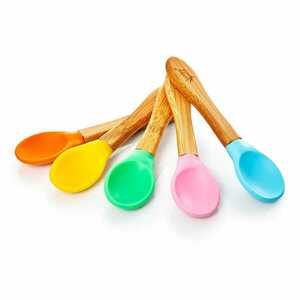 Klarstein Set de 5 lingurițe pentru copii, mâner: bambus, capătul lingurii: silicon colorat imagine
