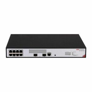 Switch cu 8 porturi PoE Hikvision DS-3E2510P-H, 336 Gbps, 25 Mpps, 16000 MAC, 2 port-uri fibra optica, cu management imagine