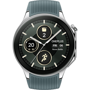Smartwatch OnePlus Watch 2, 46mm, Ecran 1.43inch, Procesor Snapdragon W5 Gen 1, 2GB RAM, 32GB Flash, GPS, Bluetooth, Wi-Fi, 100 ore Autonomie, 100+ Moduri Sport (Argintiu) imagine