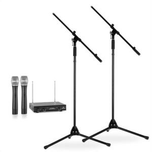 Electronic-Star Microfon, set cu standuri | 2 microfoane VHF gama de 100m | 2 Microfoane Stand | negru imagine