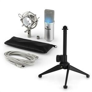 Auna MIC-900S-LED V1, set de microfon usb, microfon condensator argintiu + suport de masă imagine