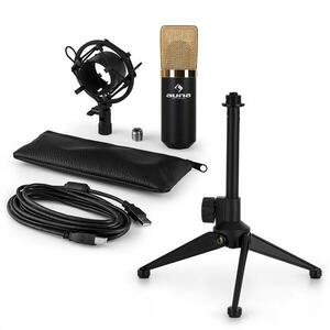 Auna MIC-900BG-LED V1, set de microfon usb, microfon condensator negru-auriu + suport de masă imagine