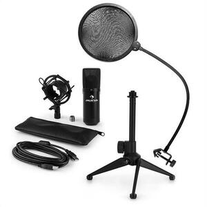Auna MIC-900B V2, set de microfon usb, microfon condensator negru + filtru pop + suport de masă imagine