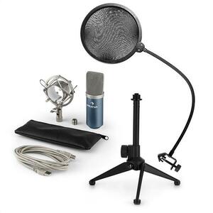 Auna MIC-900BL V2, set de microfon usb, microfon condensator albastru + filtru pop + suport de masă imagine