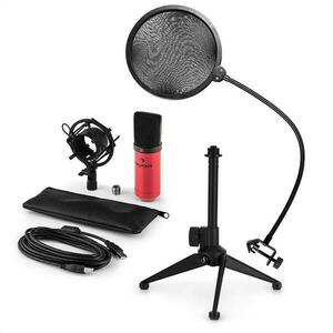 Auna MIC-900RD-LED V2, set de microfon usb, microfon condensator ro;u + filtru pop + suport de masă imagine