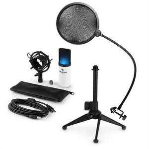 Auna MIC-900WH-LED V2, set de microfon usb, microfon condensator alb + filtru pop + suport de masă imagine