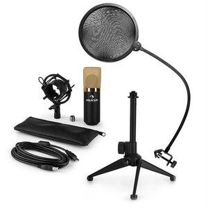 Auna MIC-900BG-LED V2, set de microfon usb, microfon condensator negru-auriu + filtru pop + suport de masă imagine