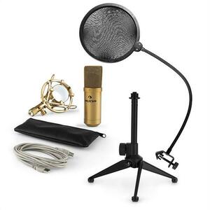 Auna MIC-900G-LED V2, set de microfon usb, microfon condensator auriu + filtru pop + suport de masă imagine