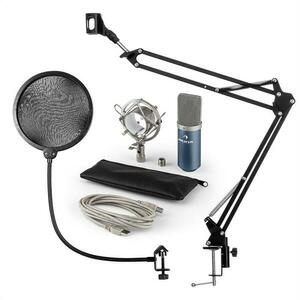 Auna MIC-900BL, USB, set de microfon, set V4, albastru, microfon condensator, filtru pop, braț de microfon imagine