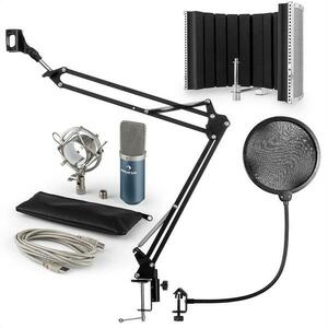 Auna MIC-900BL, set de microfon USB, kit de microfon condensator V5 + braț de microfon, filtru pop, panou de absorpție pentru microfon, albastru imagine