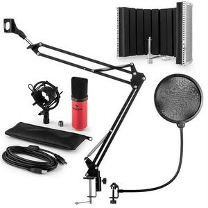 Auna MIC-900RD, USB, set de microfon, set V5, roșu, microfon condensator, filtru pop, ecran acustic, braț de microfon imagine
