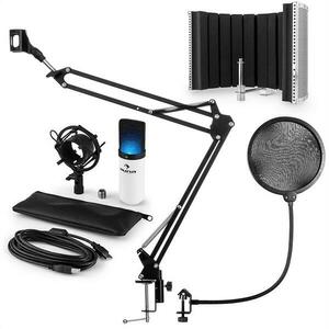 Auna MIC-900WH-V5 LED, alb, set de microfon, microfon cu condensator, filtru pop, panou de absorbție, braț, LED imagine
