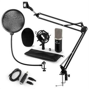 Auna CM003, set de microfon, USB convertor, kit de microfon condensator V4 + braț de microfon, culoare neagră imagine