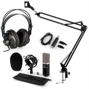 Auna CM003, set de microfon, USB convertor, kit de microfon condensator V3 + braț de microfon, căști, culoare neagră imagine