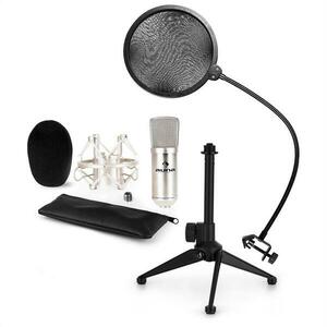Auna CM001S, set de microfon V2, microfon condensator, suport de microfon, filtru pop, culoare argintie imagine