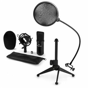 Auna CM001B, set de microfon V2, microfon condensator, suport de microfon, filtru pop, culoare neagră imagine