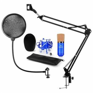 Auna CM001BG V4, albastru, set de microfon, microfon XLR cu condensator, braț de microfon, filtru pop imagine