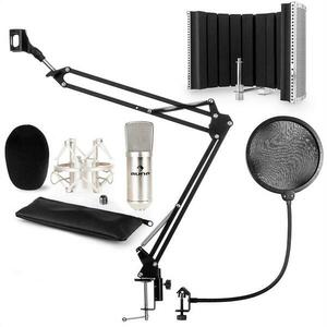 Auna CM001S, set microfon, adaptor microfon, adaptor USB, V5 microfon cu condensator, argintiu imagine